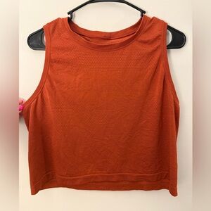EUC Lululemon Spell Out Logo Tank Top Cropped PTP Measurement 20" Burnt Orange